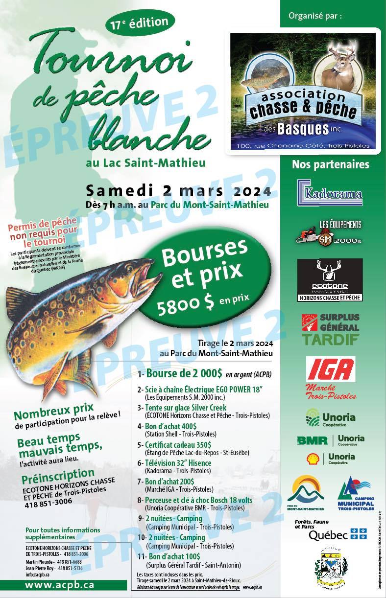 Tournois de pêche banche au Lac SaintMathieu Municipalité de Saint