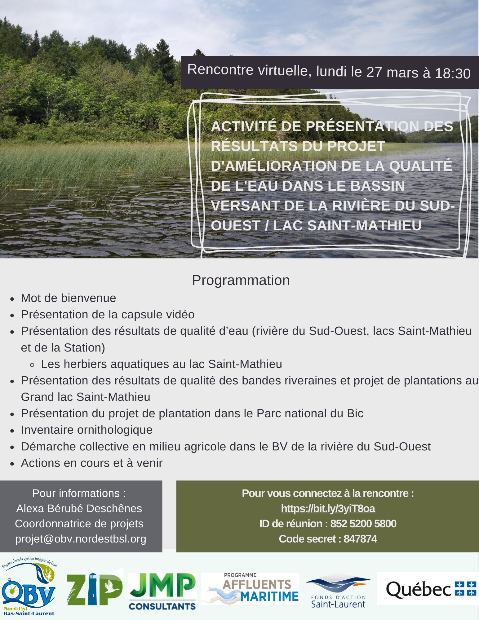 Qualité de l'eau Lac StMathieu Municipalité de SaintMathieudeRioux